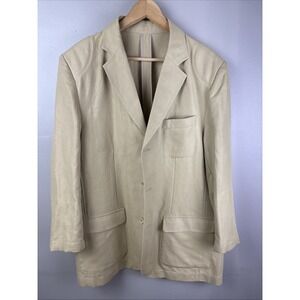 Lanzino Linen Blend Unstructured Sport Coat Tan Size Large Preppy Beach